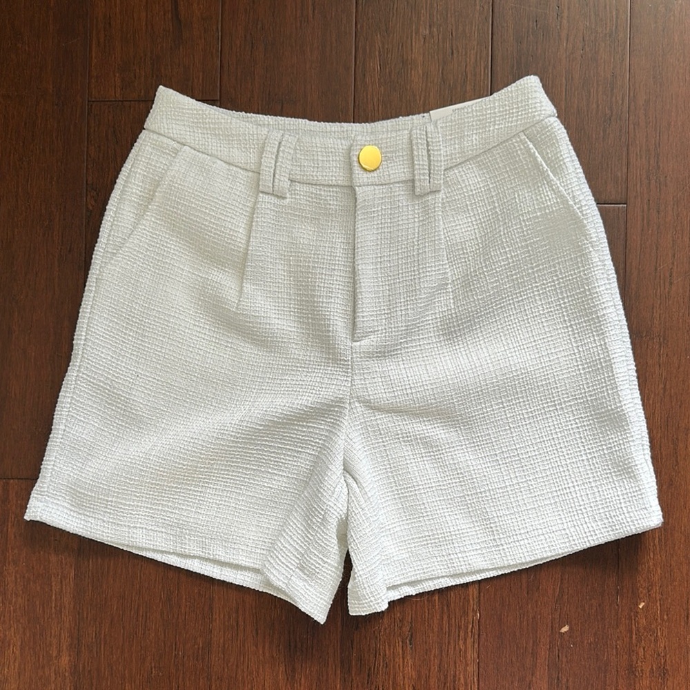 INC Women’s Tweeded High Rise Pleated White Shorts